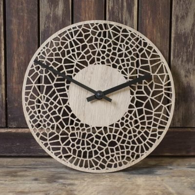 Contemporary small CELL CLOCK (20cm) - real wood veneer - oak or walnut