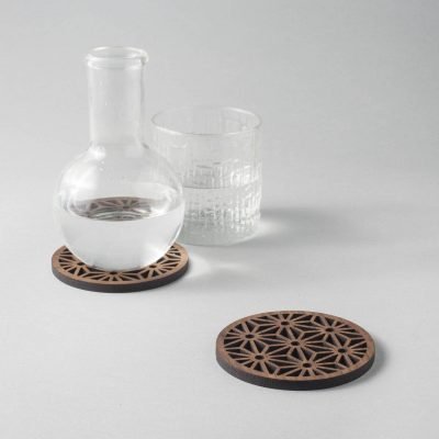 Asanoha pattern walnut drinks coasters, geometric design
