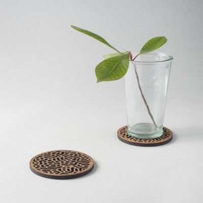 Bacteria pattern walnut drinks coasters, microscope