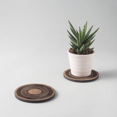 Op Art walnut drinks coasters, op-art