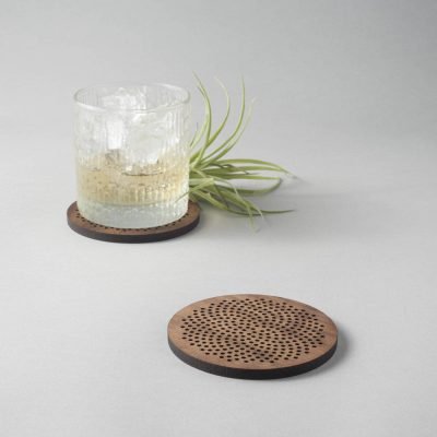 Sunflower pattern walnut drinks coasters, phyllotaxis spiral