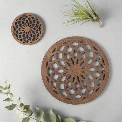 Flower Of Life walnut drinks coasters, sacred geometry