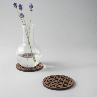 Walnut "Seed of life" drinks coasters, geometric